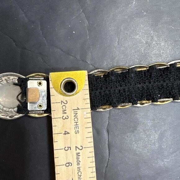 Vintage Gold Silver Metal Disc Coin Stretch Belt 80s Medallion Roman - Picture 9 of 11